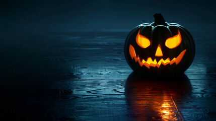 Spooky Halloween Scene with Glowing Pumpkins, Jack O’Lanterns, Eerie Smoke, and Haunted Atmosphere