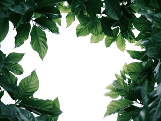 Fototapeta premium Nature-focused image depicting a dense growth of lush green leaves and foliage, suggesting a thriving ecosystem.