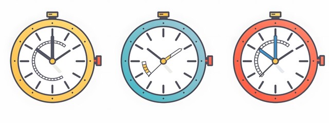 A set of simple vector icons depicting clock time, in black on a white background. The icon has bold lines and a minimalistic design, suitable for digital use or as an avatar