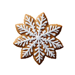 Snowflake Cookie with Icing Decoration. Xmas Decorated Ginger Cookie