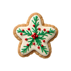 Christmas Star Cookie with White Icing and Twig Decoration