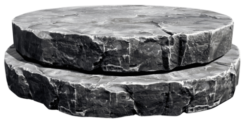Round flat stone or rock podium for product display presentation isolated in a transparent background. Cut out or PNG.