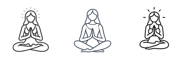 Line icon of woman doing yoga on transparent background 