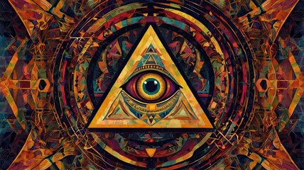 Obraz premium Abstract Illuminati Triangle. The Illuminati eye in the triangle as wallpaper. 