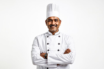 Naklejka premium Portrait of a Confident Chef with a White Background