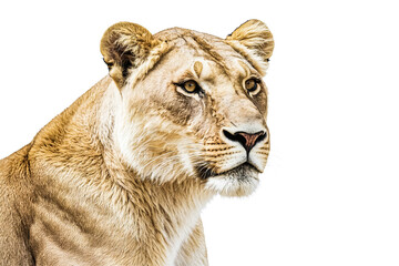 Close-up Portrait of a Lioness on a White Background