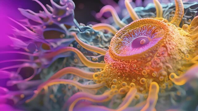 A threedimensional reconstruction of a cell giving a detailed view of its internal and external structures.
