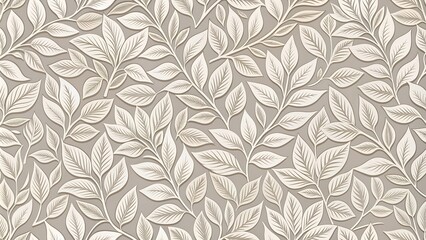 Seamless light gray monochrome floral pattern background print of graphically stylized leaves. Can be used to create fabric or wrapping paper.