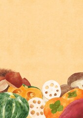 秋の味覚のフレーム7 水彩タッチ