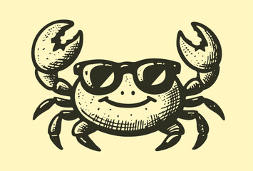 cool crab wearing sunglasses, vintage vacation sketch © Satoru Sketches