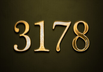 Old gold effect of 3178 number with 3D glossy style Mockup.
