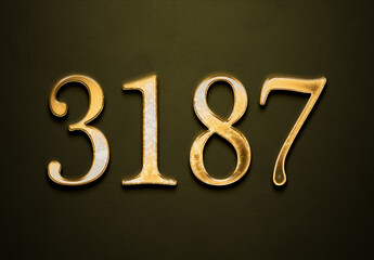 Old gold effect of 3187 number with 3D glossy style Mockup.