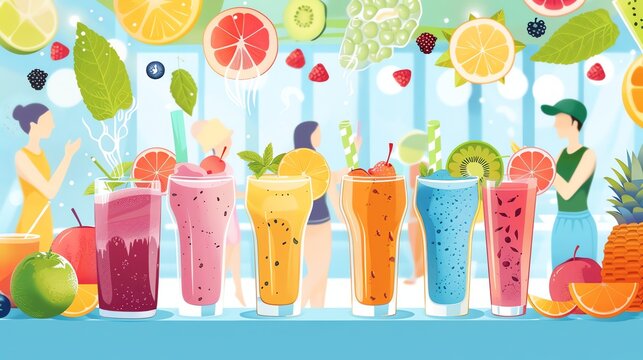 Refreshing fruit juices and smoothies in various flavors. - Powered by Adobe
