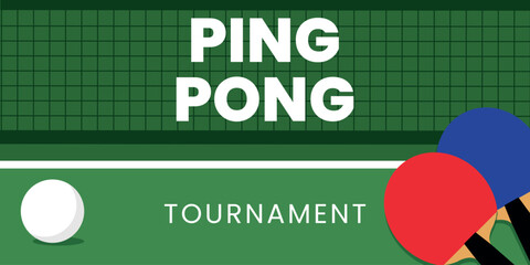 Ping pong poster template. Table, net and rackets for ping pong. Table tennis tournament, championship, advertising flyer.