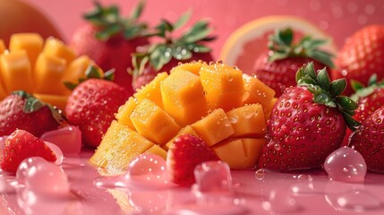 Fresh Fruits in Pink Liquid