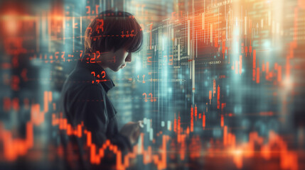 Double Exposure of Person Analyzing Financial Data