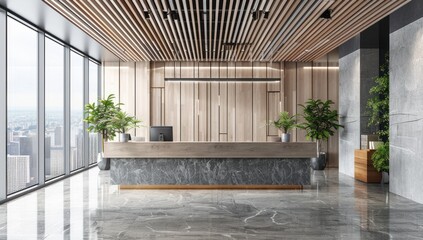 Fototapeta premium Modern Reception Desk with City View