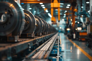 Naklejka premium Industrial Conveyor Belt with Large Metal Parts