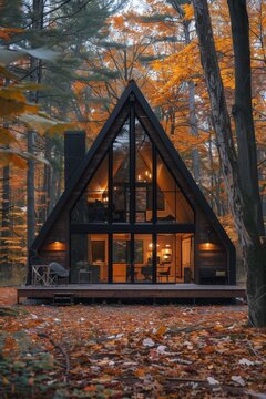 A-Frame Cabin In Autumn Woods