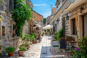 Obraz premium Charming Stone Street in a Mediterranean Town