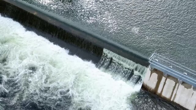 Aerial View of Bend Oregon Spillway with Dynamic Water Flow