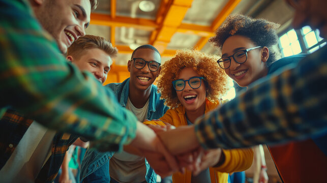 Diverse Group of happy Teens Celebrating Unity 