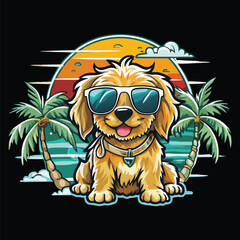 Naklejka premium Pawsome Summer Days vibes with palm tree vector illustration, Vector, Cartoon , T - shirt design
