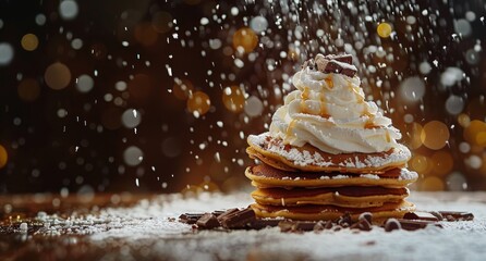 Pancakes With Whipped Cream And Chocolate Drizzle