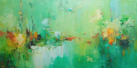 Obraz premium Abstract Green Landscape in Oil, Green, Abstract, Landscape, Painting