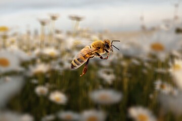 Beautiful wild Bees scooping flowers in garden