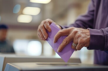 Woman Casting Ballot in Election Booth