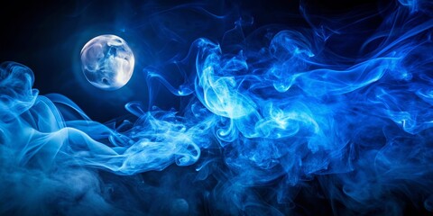 Abstract Blue Smoke and Moon, abstract , blue smoke, moon, dark, mysterious,