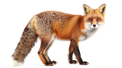 Fototapeta premium A beautiful red fox stands tall and alert, its bright eyes scanning the horizon.