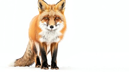 Obraz premium A beautiful red fox stands in the snow, its bright eyes alert and curious.