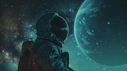 Spaceman and planet human in space concept