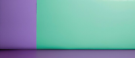 Obraz premium Minimalist interior with purple and green walls and floor, providing a clean and modern backdrop. The space is empty, allowing for the placement of products or objects