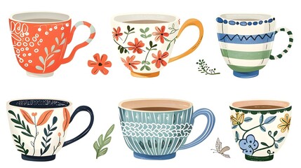 Vintage tea and coffee cup set vector illustration