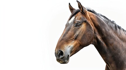 Obraz premium A beautiful brown horse with a white blaze on its forehead is shown in a close-up portrait.