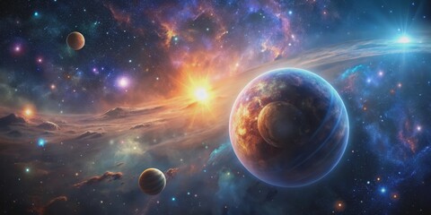 Cosmic Dance of Planets - A Digital Art Composition of a Starry Night Sky with Planets and Nebulas, Space, Astronomy, Galaxy, Planets