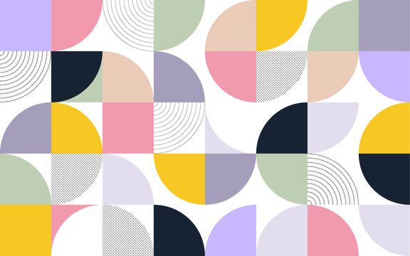 Fototapeta Scandinavian abstract color Swiss geometric shape seamless pattern squares circles clean shape mordern creative style vector texture background fabric textile paper print wallpaper design