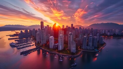 Aerial view of downtown Vancouver skyline