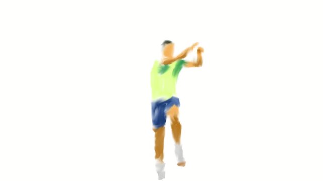 Fuzzy colorful animation of triple jump athlete in action.