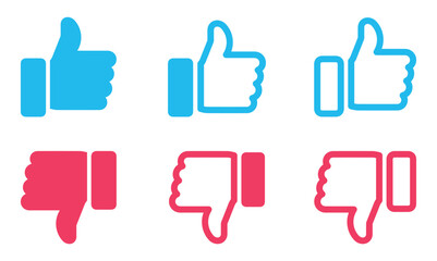 Thumbs up and thumbs down vector icons. Approve and disapprove vector signs. Like and dislike vector icons