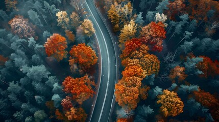 Aerial view of a road in the middle of the forest