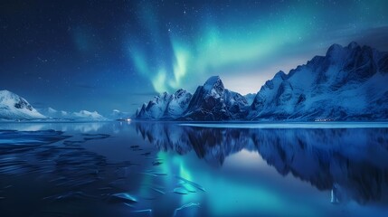 Naklejka premium Aurora borealis on the Lofoten islands, Norway
