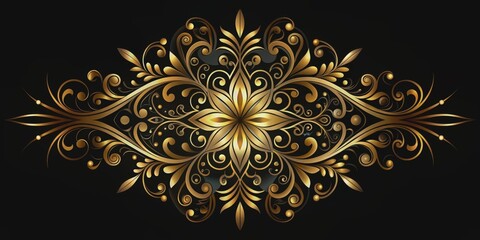 Golden Floral Swirl Design, Black Background, Vector Illustration, Ornament, Decorative, golden swirl, floral design