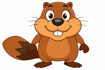 Obraz premium Funny Beaver with White Background Vector Illustration, Cartoons, Clipart, and Line Art Design, Funny beaver vector illustration, cartoons, clipart, and line art design with a white background.
