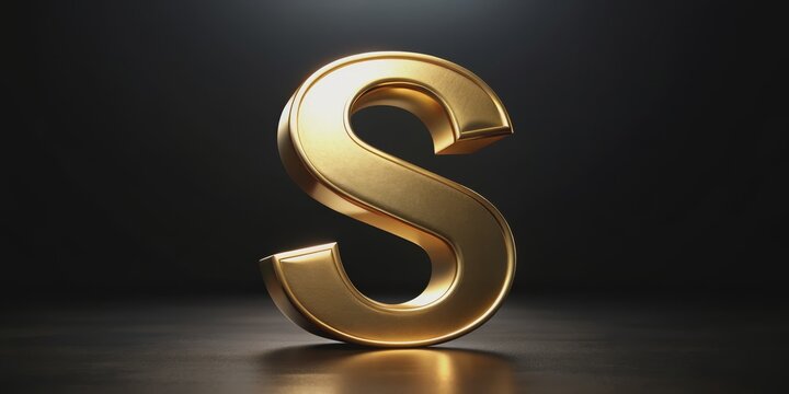 Golden S Letter 3D Rendering on Black Background, 3D, Gold Letter, Letter S , 3D Design