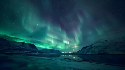 Naklejka premium Aurora Borealis - Northern lights with starry sky