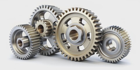 Interlocking Cogs A 3D Render of a Detailed Gear System, gears, mechanism, teamwork, collaboration